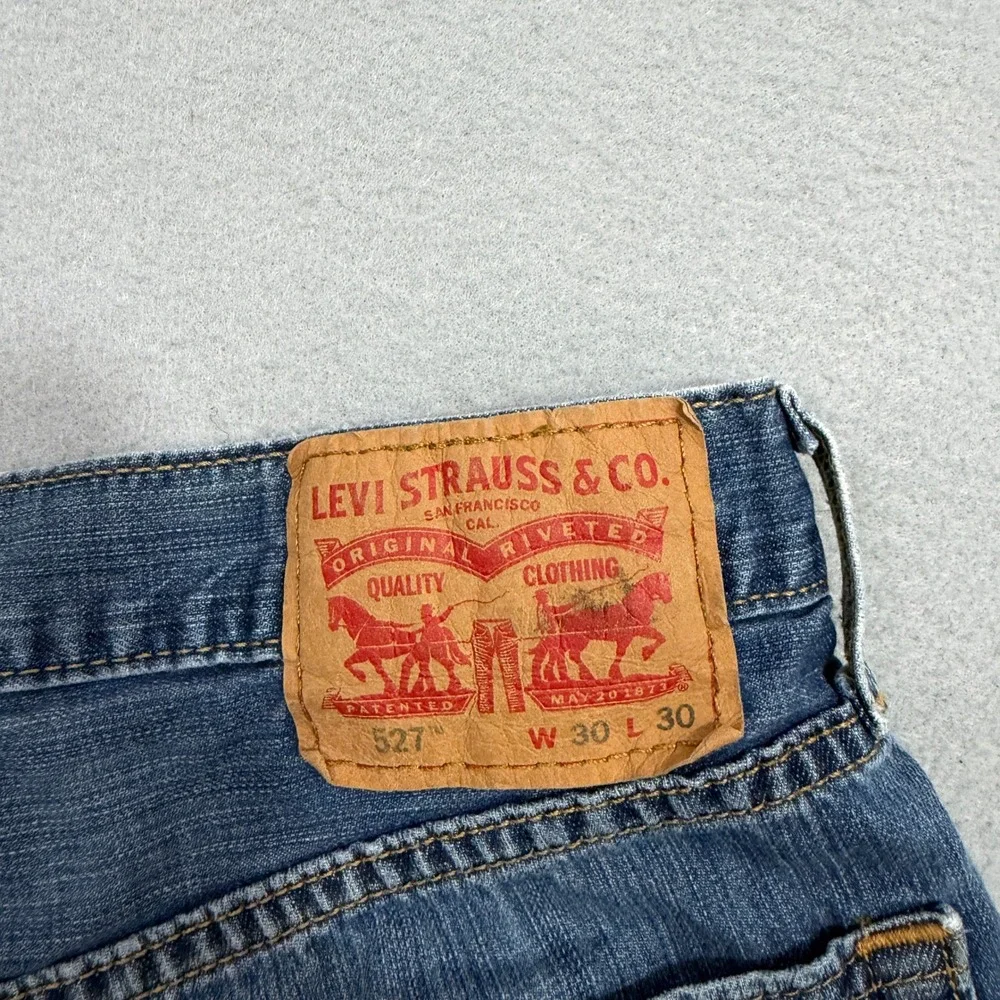 Levis 527 Slim Bootcut Jeans Men's 30x30 Blue Denim Y2K Western Rodeo Distressed